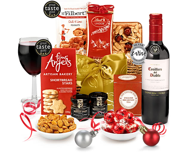 Sleighbell Hamper With Red Wine